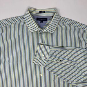 Tommy Hilfiger White with Blue/Green/Yellow Stripe Men's Shirt Neck 17 1/2 Sleev